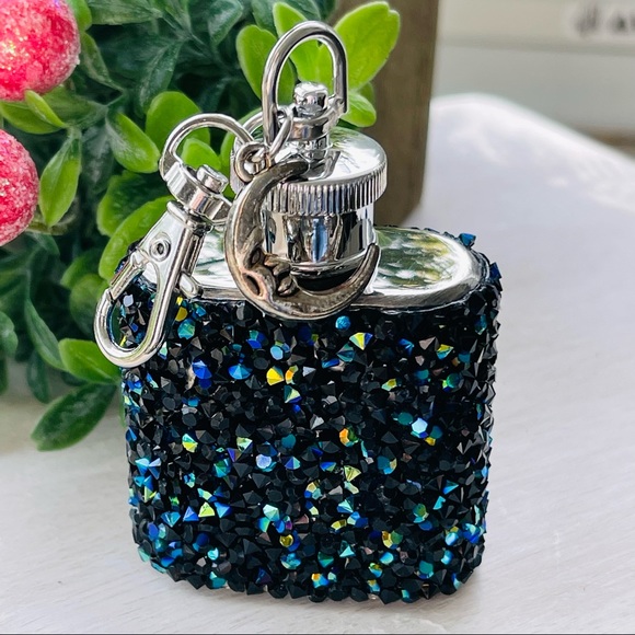 MINI FLASK crystal encrusted keyring IRIDESCENT keyfob CELESTIAL mini flask Blue - Picture 9 of 11
